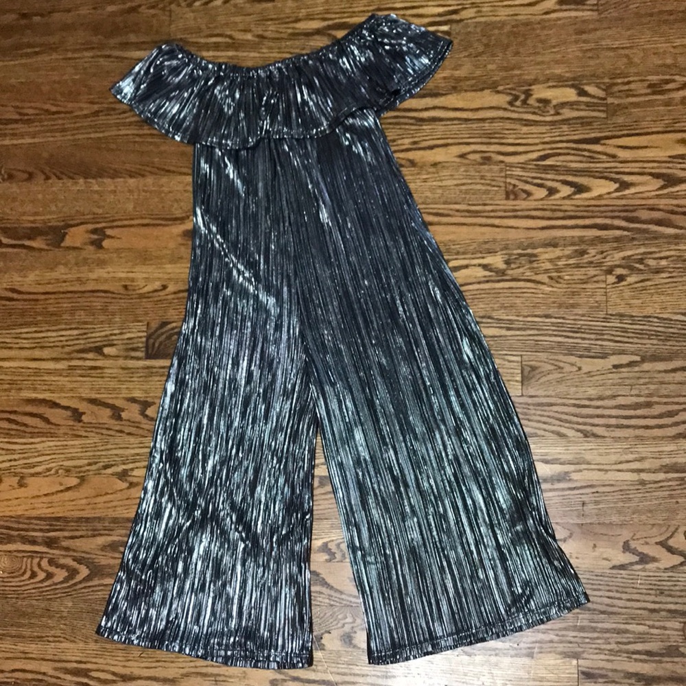 Metallic off the shoulder jumpsuit 7/8
